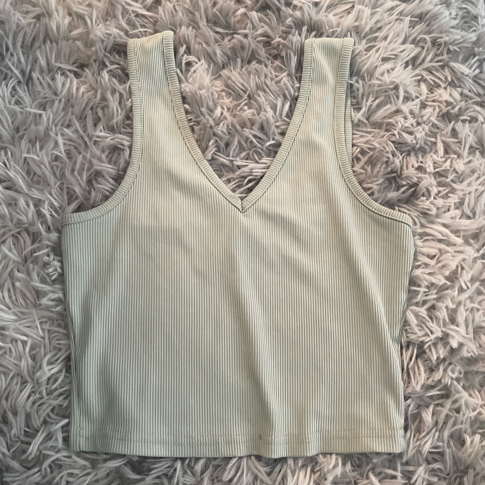 Ribbed V-Neck Tank Top - Green